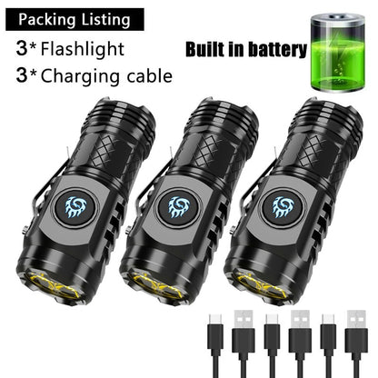 Powerful 3*SST20 LED Flashlight 18350 Super Bright Portable Torch Lamp Rechargeable Waterproof with CAP CLIP for Hiking Camping