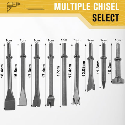 Kit de 9 Peças de Cinzéis para Martelete Pneumático para Demolição de Concreto, Pedra, Azulejo e Remoção de Ferrugem - Acessórios Duráveis para Cinzel Pneumático