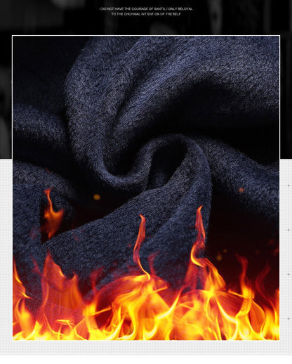 Men's Fleece Lining Sweater Autumn Winter Pullover Polo Shirt Collar Fake Two Piece Thick Warm Top Clothes Casual Knitwear