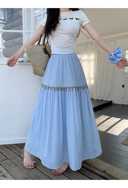 Casual High Waist Chic Pleated Skirts Korean Fashion bohemian dress Basics A-line Plus Size Clothing