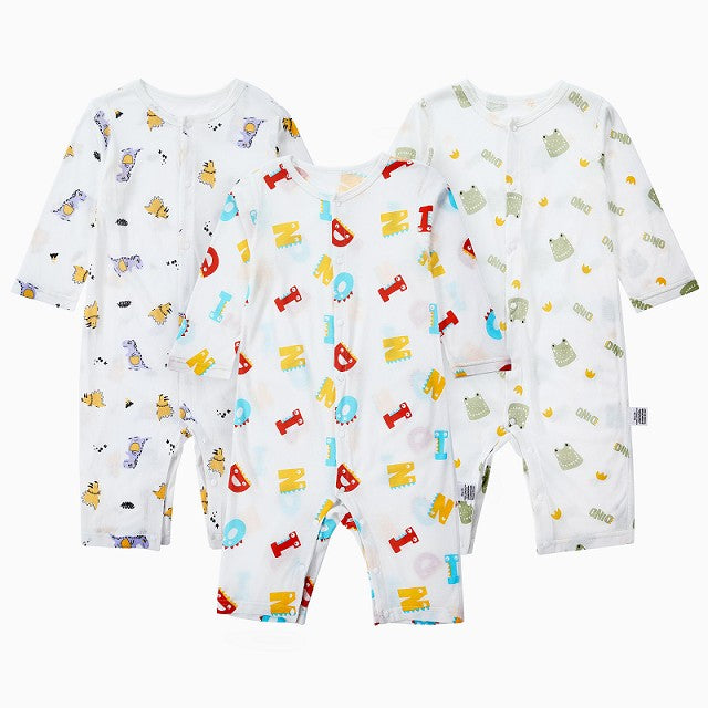 MICHLEY 3pcs Baby Short-Sleeve Rompers Long-Sleeve Jumpsuit Bodysuit Soft White Cartoon Infant Clothes Overalls  For Boys Girls