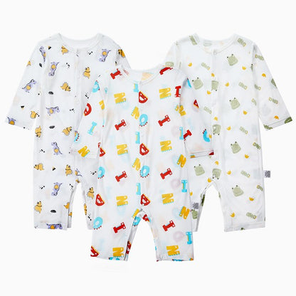 MICHLEY 3pcs Baby Short-Sleeve Rompers Long-Sleeve Jumpsuit Bodysuit Soft White Cartoon Infant Clothes Overalls  For Boys Girls