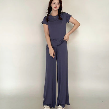 Plus size L to 6XL U-Neck Women's wide leg pants high waist Loose Long pant solid color Casual drapped trousers all match