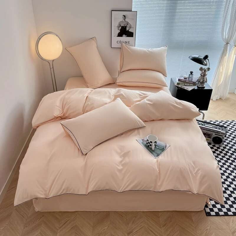 Black Bedding Set - Minimalist Queen/King Size Quilt Set 100% Cotton Plain Bed Cover Full Set (Includes Pillowcases)?