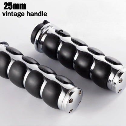 Manoplas Retro para Guidão de Motocicleta 25 MM de Alumínio e Borracha para Harley Touring Softail Fat Boy Sportster XL 883 1200 Dyna
