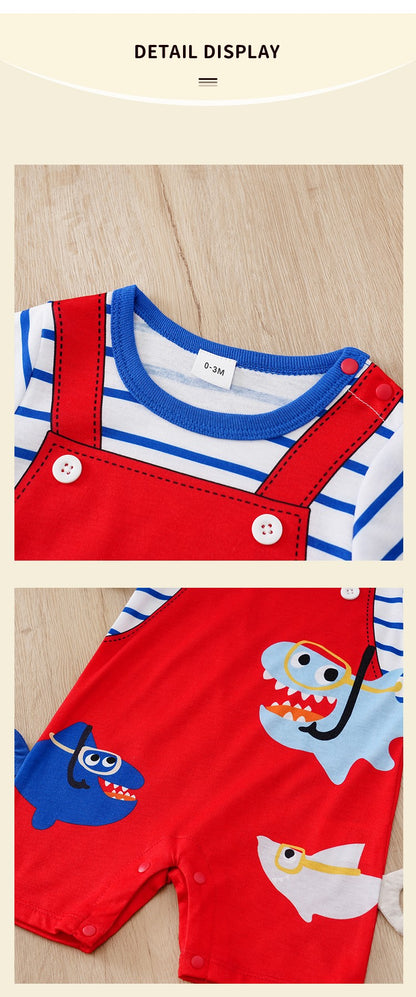 Newborn Baby Clothes Animal-Red sharkPrint Fashion Infant Jumpsuit Toddler Short Sleeve One-piece Pajamas Bodysuit Summer Romper