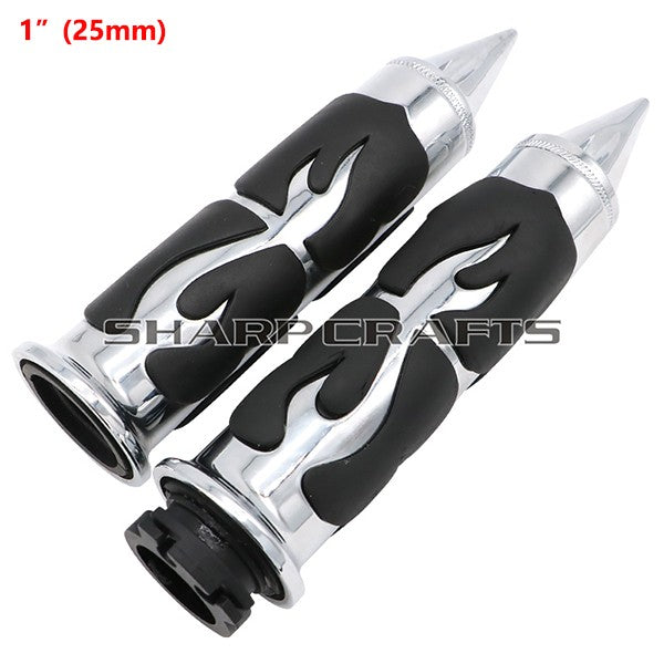 1" 25mm & 7/8'' 22mm Billet Rubber Flame Spike Hand Grips For Harley Honda Kawasaki Suzuki Yamaha  Bikes Cruiser Chopper Custom