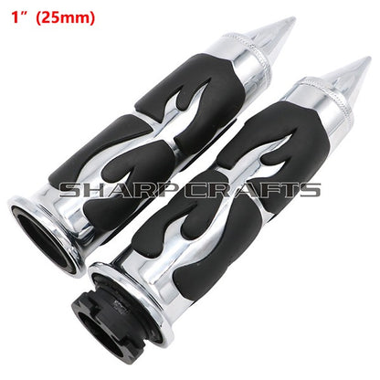 1" 25mm & 7/8'' 22mm Billet Rubber Flame Spike Hand Grips For Harley Honda Kawasaki Suzuki Yamaha  Bikes Cruiser Chopper Custom