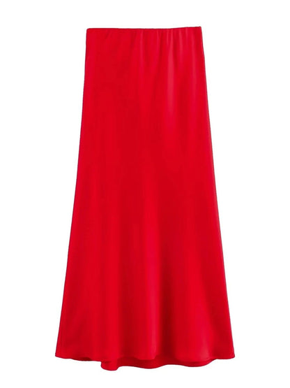 XNWMNZ Women's Fashion 2023 Flowing Satin Midi Skirt Women Vintage Elastic High