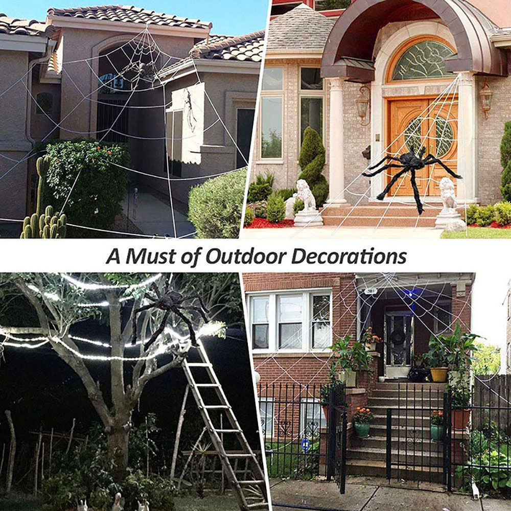 Halloween Triangle Spider Web,5m Large Plush Simulation Spider Web,Haunted Home Outdoor Yard Decoration Props