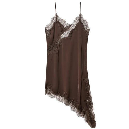 HXAO Female Lace Dress Sleeveless Slip Short Dresses Women Summer Asymmetric Elegant Night Dresses Backless Sexy Evening Dress