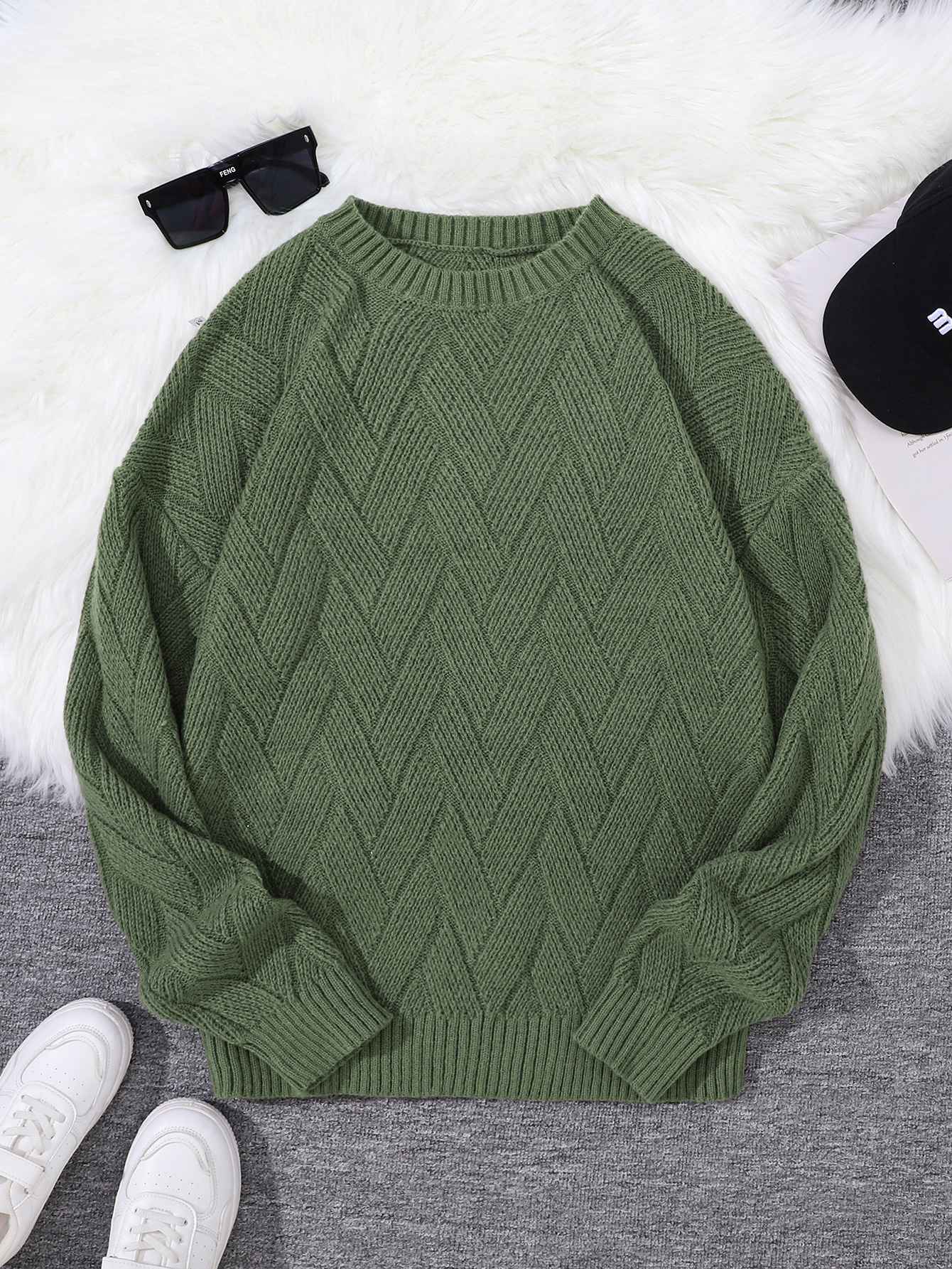 New\Japanese Style Round Neck Couple Sweater Plain Weave Style Casual Versatile Trendyy Men's Long-Sleeved Sweater Top