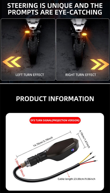1Pair Motorcycle LED Underbody Turn Signal Light Colorful 12V Sequential Flowing Flash Indicator Lights Tail Lamp Projector Lamp