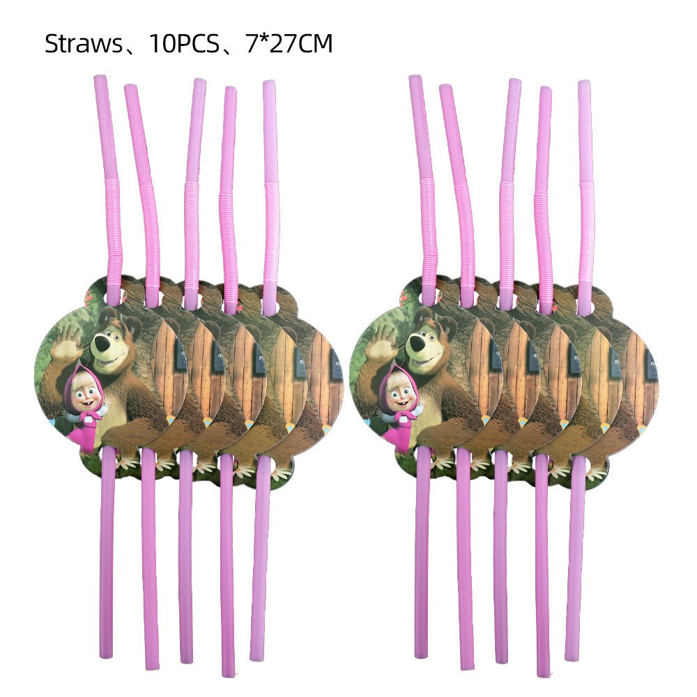 Masha and The Bear Theme Birthday Party Supplies Girls Masha Tableware Set Balloons Plates Cups for Kids Party Baby Shower Decor
