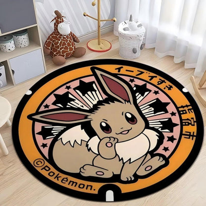 MINISO Japanese Anime Pokemon Round Rugs Non-Slip Floor Mat for Home Living Room Bedroom Circle Rug Washable Round Carpet Decor