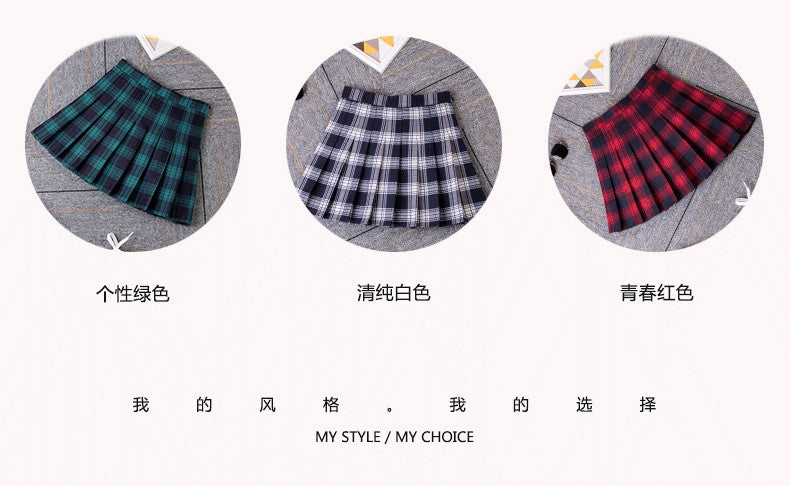 2023 Women A- line Skirt Red Plaid Skirt korean harajuku plaid skirt Spring and Autumn New Pleated High Waist Skirt
