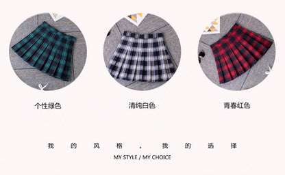 2023 Women A- line Skirt Red Plaid Skirt korean harajuku plaid skirt Spring and Autumn New Pleated High Waist Skirt