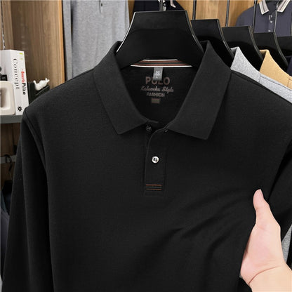 100Cotton High-Quality Men's Polo Shirt Placket Embroid Breathable Long Sleeve Autumn Lapel T-Shirt Business Casual Menswear