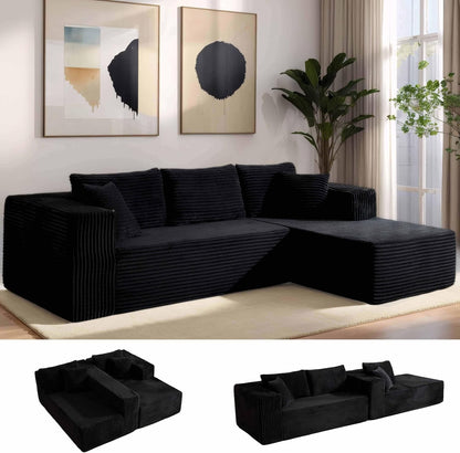 110” No Assembly Compression Boneless in a Box Cloud Sectional Couches for Living Room L-Shape Sleeper Sofa, Modern Modular Cord