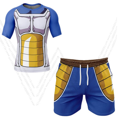 Vegeta Battle Suit v2 Dragon Ball Z Anime Men's Workout Print Gym T-shirt Kid Breathable Cosplay Shorts Quick Dry Sportwear Suit