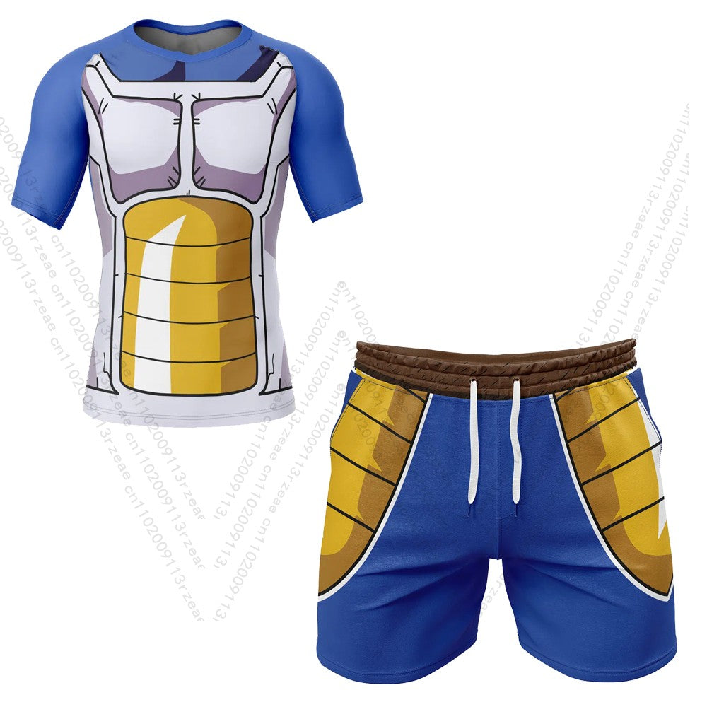 Vegeta Battle Suit v2 Dragon Ball Z Anime Men's Workout Print Gym T-shirt Kid Breathable Cosplay Shorts Quick Dry Sportwear Suit