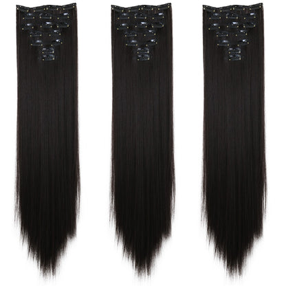 LANSA 7Clips Aplique de Cabelo Sintético Liso Comprido de Encaixe Extensões de Cabelo de Encaixe Cheveux Clipe Fibra Natural de Alta Temperatura Preto Marrom Peça de Cabelo