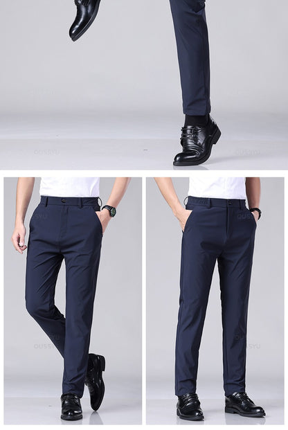 Spring Summer Men's Casual Pants Business Stretch Slim Fit Elastic Waist Jogger Korean Classic Thin Black Gray Trousers Male