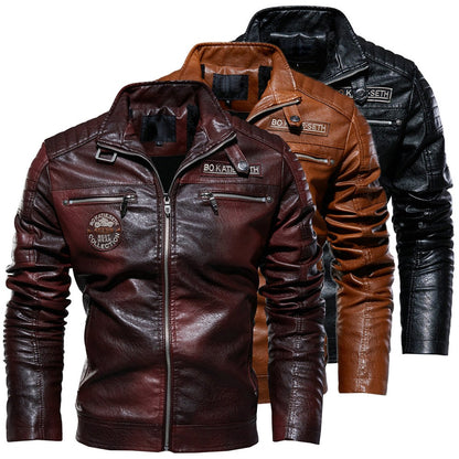 Modern PU Leather Motorcycle Biker Jacket Pilot Coat with Fleece Lining Tough Guy Men's Stylish Riding