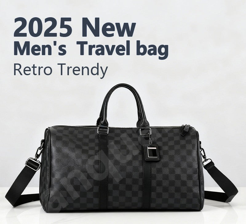 Men's Fashion Plaid Multifunctional Wear Resistant Waterproof Large Capacity Travel Business Luggage Bag Handbag Shoulder Bag