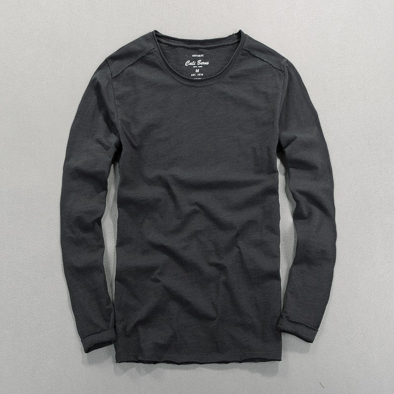 Fashionable Bamboo Cotton Long Sleeve Vintage T-shirts Men Casual Thin Tops Tees Comfortable Tshirt Distressed T-shirt