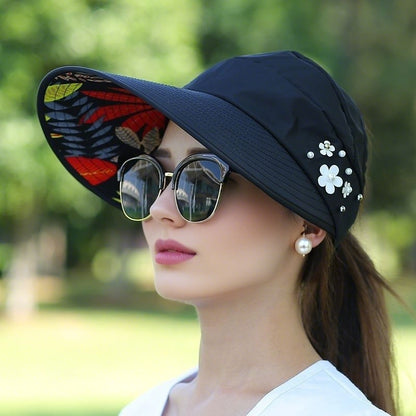 M-2Sun Hat Summer Shade hHt For Women Foldable Sun Protection Beach Large Brimmed Hat UV Protection Cycling Empty Top