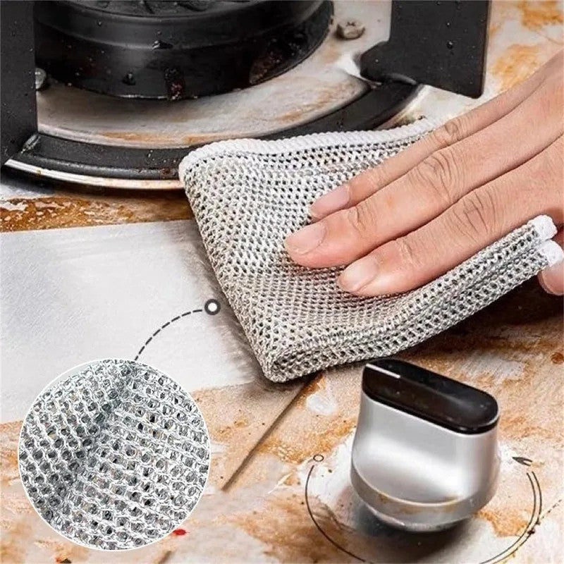 20/5pçs Pano de Limpeza de Fio de Aço Espessado Sem Riscos Dupla Camada Ferro Microfibra Pano de Prato de Malha Esponja de Lavar Panelas Panos de Cozinha