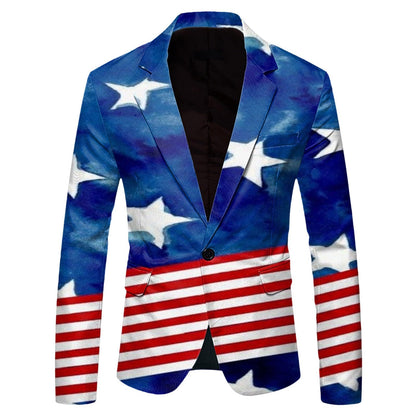 One Button Jacquard Suit Men'S Clothing Fashion Independence Day 3d Digital Printed Suit Jacket Light Business Suit Jacket