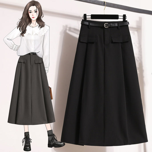 Plus Size Suit Skirts Autumn Winter Fashion New A-line Temperament Large Size Skirt Women's Solid Simplicity Casual Chic Skirt