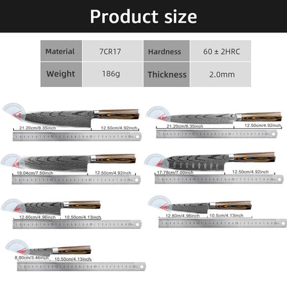 Conjunto de Facas de Cozinha 1-7PÇS Faca de Chef Japonesa Santoku 7CR17 Aço Inoxidável 440C Faca de Imitação de Damasco Cutelo de Carne Fatiador