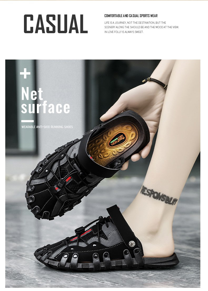 Men plus size Baotou casual sandals summer soft-sole non-slip outdoor beach shoes fashion youth outdoor dual-use sports slippers