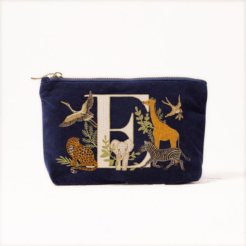 Velvet Clutch Makeup Bag Featuring Cute Animal Alphabet Print