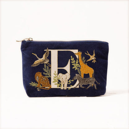 Velvet Clutch Makeup Bag Featuring Cute Animal Alphabet Print