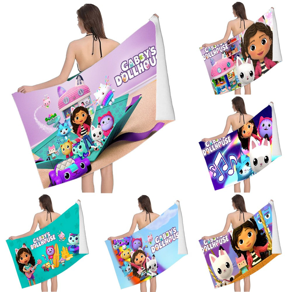Gabbys Dollhouse pattern beach towel, quick drying and absorbent, The fabric is made of cotton and does not fade