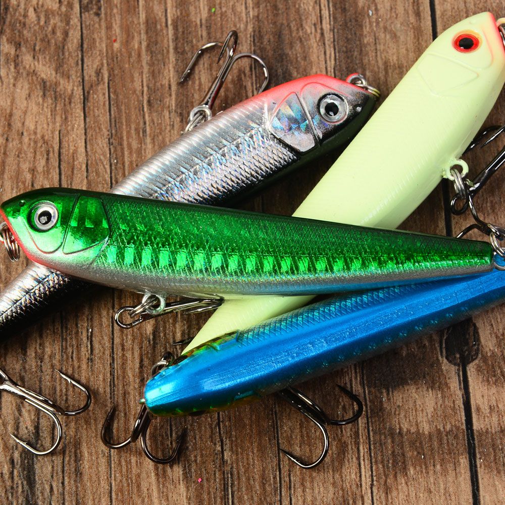 5 unidades de isca flutuante tipo lápis, isca de superfície 3D, isca artificial com anzol, equipamento de pesca Wobbler Cranbait