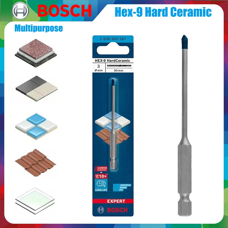 BOSCH Brocas Hex-9 Hard Ceramic EXPERT Furadeira de Azulejos Vitrificados e Piso de Mármore Acessórios Multiuso para Ferramentas Elétricas