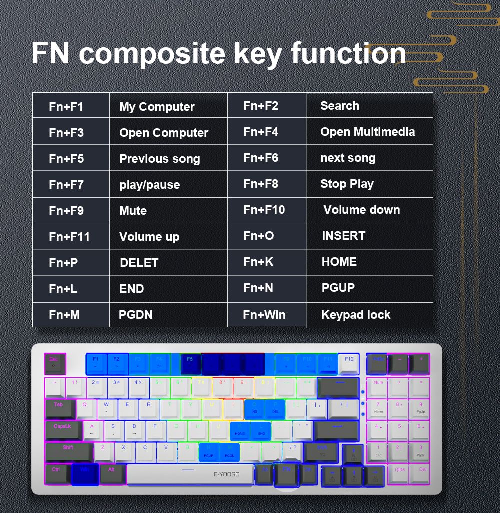 Teclado Mecânico Gamer E-YOOSO Z94 USB com Fio LED Monocromático Retroiluminado Switch Azul Vermelho 94 Teclas para Computador Laptop PC