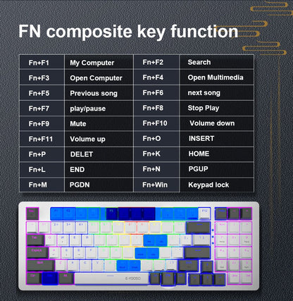 Teclado Mecânico Gamer E-YOOSO Z94 USB com Fio LED Monocromático Retroiluminado Switch Azul Vermelho 94 Teclas para Computador Laptop PC