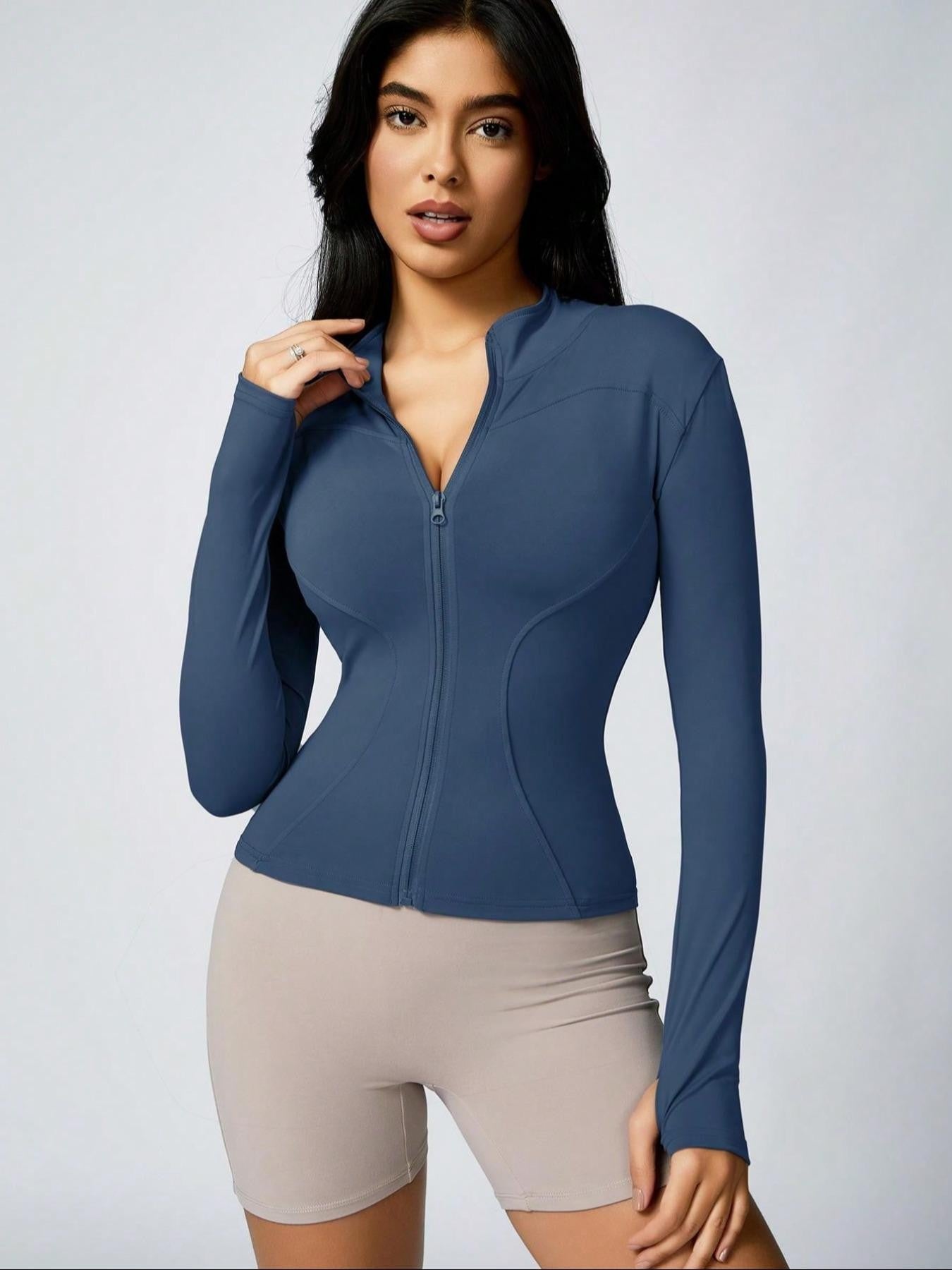 Fitfemme Women's Slim Fit Full - Zip Long - Sleeve Quick - Dry Breathable Athletic Workout Jacket