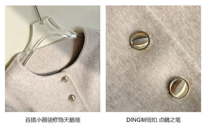 Women's New Round Neck Single-breasted Double-sided Tweed Coat Fashionable Casual and Versatile Elegant Top