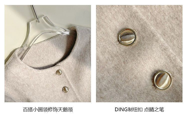 Women's New Round Neck Single-breasted Double-sided Tweed Coat Fashionable Casual and Versatile Elegant Top