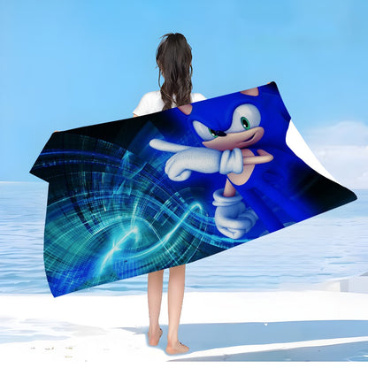 Anime Sonic Pattern Anime Beach Swimming Towel Soft Absorbent Washcloth Children's Gifts for Kids Travel Camping Gym