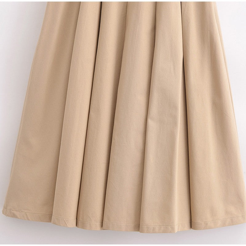 Fashion Patchwork Pleated Long Dress With Belt Women Chic Sleeveless Tank Maxi M