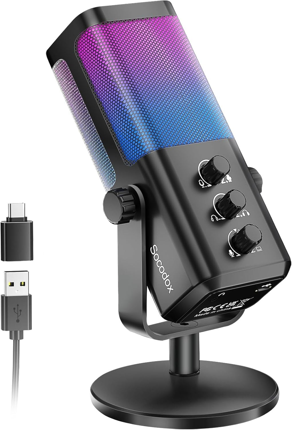 Microfone RGB Gamer com Equilíbrio de Voz no Jogo e Cancelamento de Ruído, Microfone Condensador USB de Estúdio para Streaming/Gravação/Discord