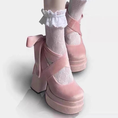 Luxury Shoes Fashion Designer Platform Women Mary Jane Shoes Cross Strap Thick Heel Shoes Ladies College Style Dress Pumps Shoe